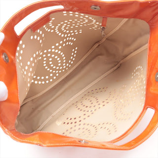 Chanel Patent Leather Orange Triple Coco CC Logo Tote Bag