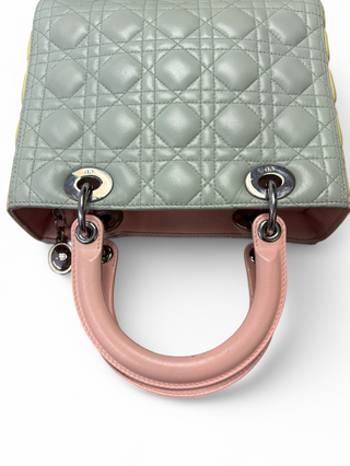 Christian Dior Lady Dior Lambskin Leather Pastel Tricolor Colorblock with Strap