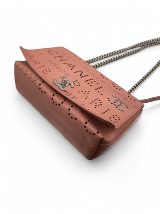 Chanel Logo Mania Eyelets Flap Bag in Perforated Calfskin with Tweed Pouch