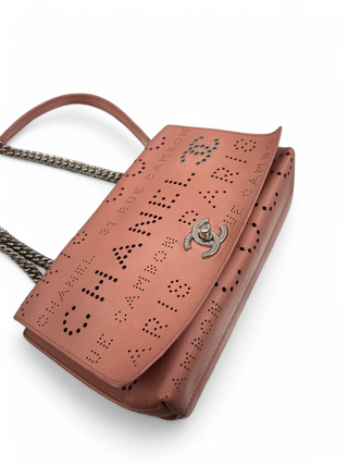 Chanel Logo Mania Eyelets Flap Bag in Perforated Calfskin with Tweed Pouch