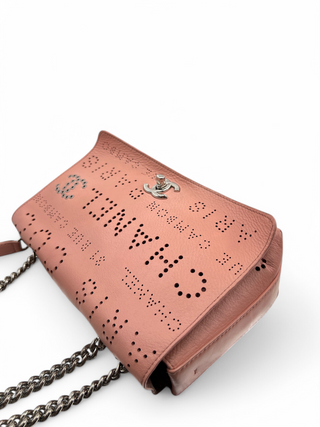 Chanel Logo Mania Eyelets Flap Bag in Perforated Calfskin with Tweed Pouch