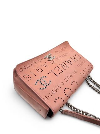 Chanel Logo Mania Eyelets Flap Bag in Perforated Calfskin with Tweed Pouch