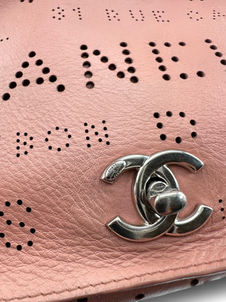 Chanel Logo Mania Eyelets Flap Bag in Perforated Calfskin with Tweed Pouch