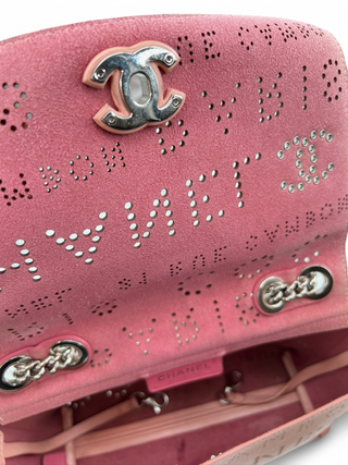 Chanel Logo Mania Eyelets Flap Bag in Perforated Calfskin with Tweed Pouch