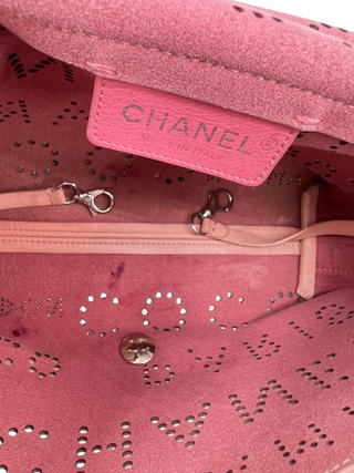 Chanel Logo Mania Eyelets Flap Bag in Perforated Calfskin with Tweed Pouch