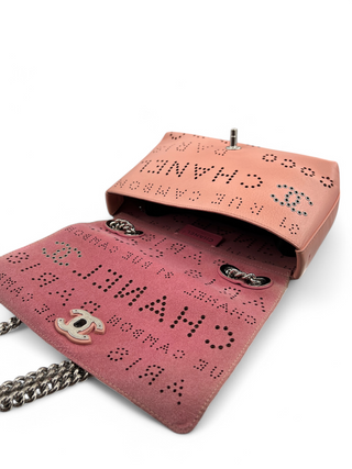 Chanel Logo Mania Eyelets Flap Bag in Perforated Calfskin with Tweed Pouch