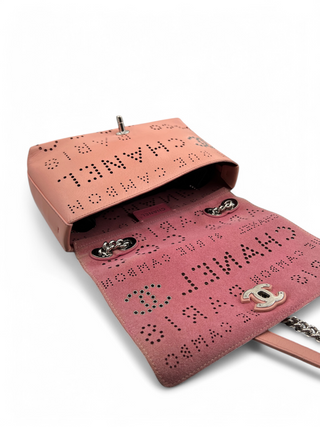 Chanel Logo Mania Eyelets Flap Bag in Perforated Calfskin with Tweed Pouch