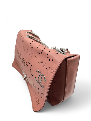 Chanel Logo Mania Eyelets Flap Bag in Perforated Calfskin with Tweed Pouch