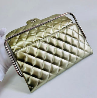 Chanel Runway SS14 Quilted Classic Frame Clutch Flap Bag Green Patent Leather