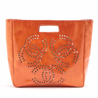 Chanel Patent Leather Orange Triple Coco CC Logo Tote Bag