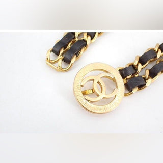 Chanel Double Chain Waist Belt Necklace 90s Era 24K Gold Plated Leather Vintage