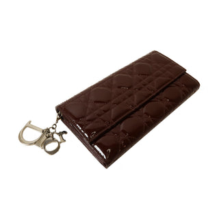 Christian Dior Lady Dior Patent Leather Long Cannage Quilted Wallet on Chain