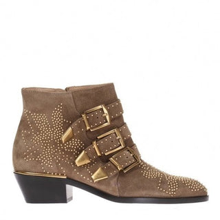 Chloe Susanna Studded Ankle Boots w Dustbag Cards Box 40.5 Suede Dark Griege NEW