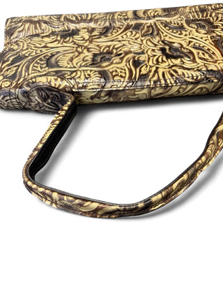 Fendi Leather Embossed Tooled Jumbo Baguette Shoulder Bag