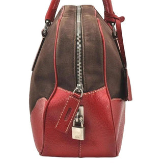 PRADA Canvas and Leather Tote Bag Vintage Y2K Tote w Lock Key and Clochette