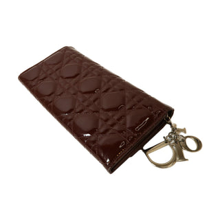 Christian Dior Lady Dior Patent Leather Long Cannage Quilted Wallet on Chain