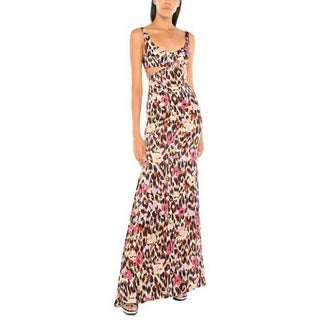 Roberto Cavalli Dress Leopard Cutout Maxi Silk