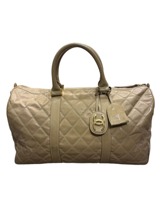Leather Quilted Vintage 90s 24K Gold Plated Travel Bag w Logo Tag Clochette COA from Entrupy