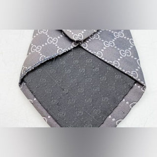 Gucci Vintage Y2K Tom Ford Era Black GG Guccissima Silk Tie w Box