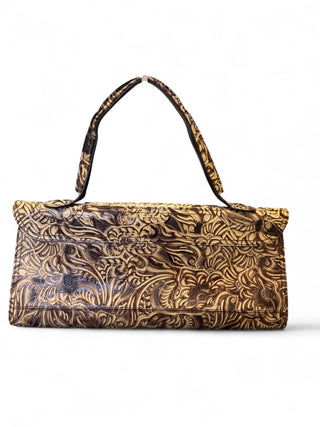 Fendi Leather Embossed Tooled Jumbo Baguette Shoulder Bag