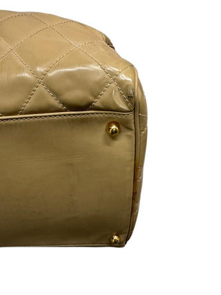 Leather Quilted Vintage 90s 24K Gold Plated Travel Bag w Logo Tag Clochette COA from Entrupy