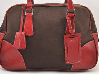 PRADA Canvas and Leather Tote Bag Vintage Y2K Tote w Lock Key and Clochette