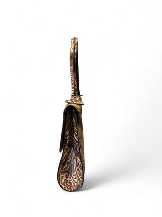 Fendi Leather Embossed Tooled Jumbo Baguette Shoulder Bag