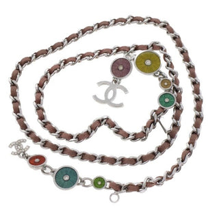 Chanel Y2K Vintage Runway Silver Pink Chain Belt Embellished Enamel Necklace