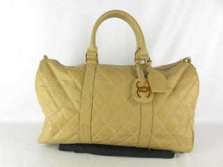 Leather Quilted Vintage 90s 24K Gold Plated Travel Bag w Logo Tag Clochette COA from Entrupy