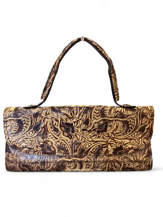Fendi Leather Embossed Tooled Jumbo Baguette Shoulder Bag