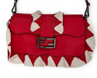 Fendi Vitello Seta Waves Beaded Triangles Baguette Fiamma