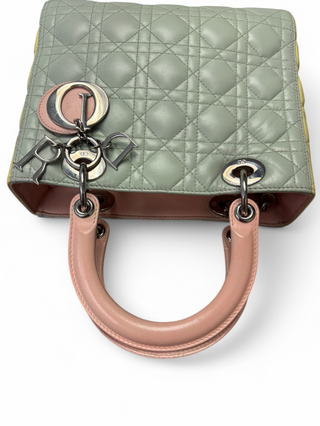 Christian Dior Lady Dior Lambskin Leather Pastel Tricolor Colorblock with Strap