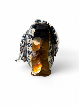Fendi Baguette Plaid Knit Shearling with Crystals and Sequins 3 Way Clutch Crossbody Shoulder Bag