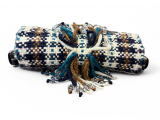 Fendi Baguette Plaid Knit Shearling with Crystals and Sequins 3 Way Clutch Crossbody Shoulder Bag