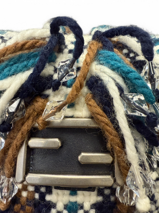 Fendi Baguette Plaid Knit Shearling with Crystals and Sequins 3 Way Clutch Crossbody Shoulder Bag