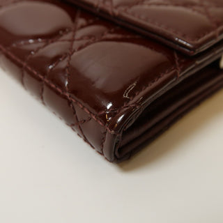 Christian Dior Lady Dior Patent Leather Long Cannage Quilted Wallet on Chain