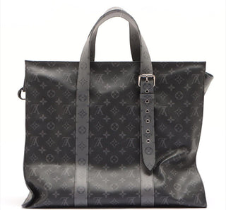 LOUIS VUITTON Coated Canvas and Leather Trim Shoulder Bags Jumbo Cabas Eclipse Shoulder Travel Bag