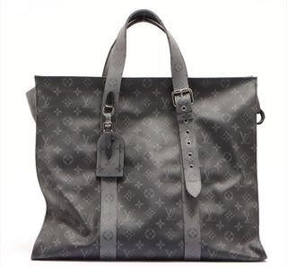 LOUIS VUITTON Coated Canvas and Leather Trim Shoulder Bags Jumbo Cabas Eclipse Shoulder Travel Bag
