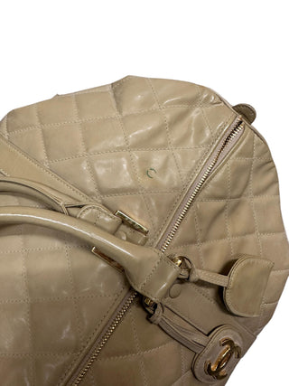 Leather Quilted Vintage 90s 24K Gold Plated Travel Bag w Logo Tag Clochette COA from Entrupy
