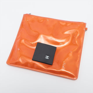 Chanel Patent Leather Orange Triple Coco CC Logo Tote Bag