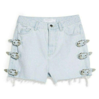 TopShop Jean Shorts Denim Mom High Waisted Buckle Music Festival NEW