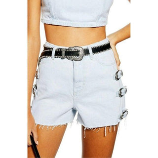 TopShop Jean Shorts Denim Mom High Waisted Buckle Music Festival NEW