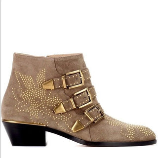Chloe Susanna Studded Ankle Boots w Dustbag Cards Box 40.5 Suede Dark Griege NEW