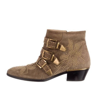 Chloe Susanna Studded Ankle Boots w Dustbag Cards Box 40.5 Suede Dark Griege NEW