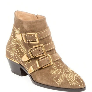 Chloe Susanna Studded Ankle Boots w Dustbag Cards Box 40.5 Suede Dark Griege NEW