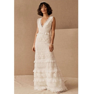 Sachin + Babi Inez White Lace Tiered V-Neck Maxi Dress New With Tags