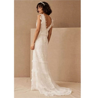 Sachin + Babi Inez White Lace Tiered V-Neck Maxi Dress New With Tags