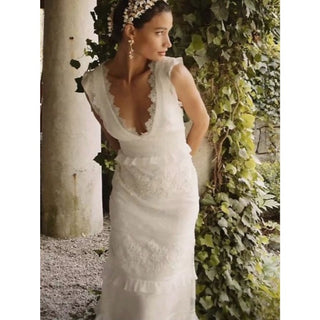 Sachin + Babi Inez White Lace Tiered V-Neck Maxi Dress New With Tags