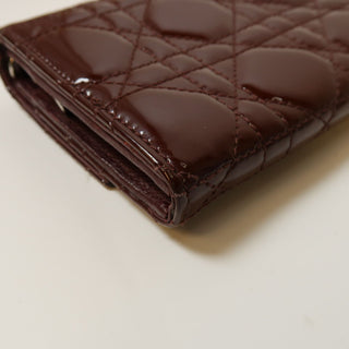 Christian Dior Lady Dior Patent Leather Long Cannage Quilted Wallet on Chain